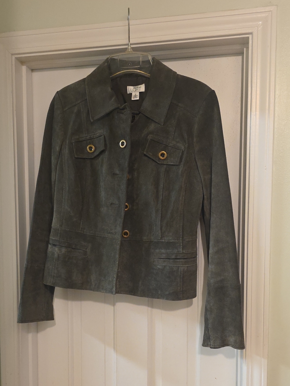 LOFT Olive Suede Button-Front Jacket